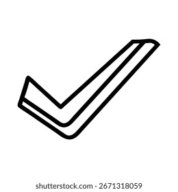 A simple, hand-drawn check mark symbol with a thick outline, isolated on a clean white background.