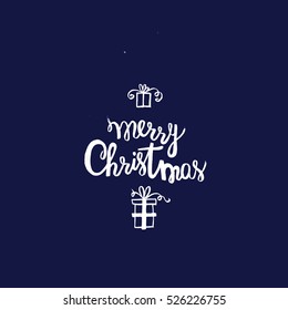 Simple hand-drawn Christmas card. Vector lettering with illustration.