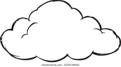 simple hand-drawn cloud is depicted in black outline against a white background. use in designs for children's books educational materials