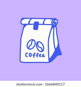 Saco de café simples desenhado à mão com ícone de feijão isolado no branco