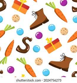 Simple hand-drawn colored vector seamless pattern. Celebration of St. Nicholas Day, Sinterklaas. For printing wrapping paper, gifts, textiles.