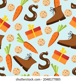 Simple hand-drawn colored vector seamless pattern. Celebration of St. Nicholas Day, Sinterklaas. For printing wrapping paper, gifts, textiles.