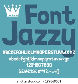 Simple hand-drawn comic font with currency and special symbols. Vector graphics set.