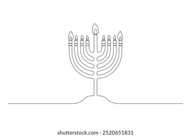 Einfache handgezeichnete durchgehende Linie Kunstzeichnung von Hanukkah menorah. Vektorgrafik.