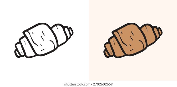 Simple hand-drawn croissant vector illustration in a doodle style. Ideal graphic element for bakery, cafe menu, breakfast, or food designs. Fresh, baked French pastry sketch.