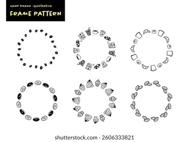Simple hand-drawn cute cafe frame set