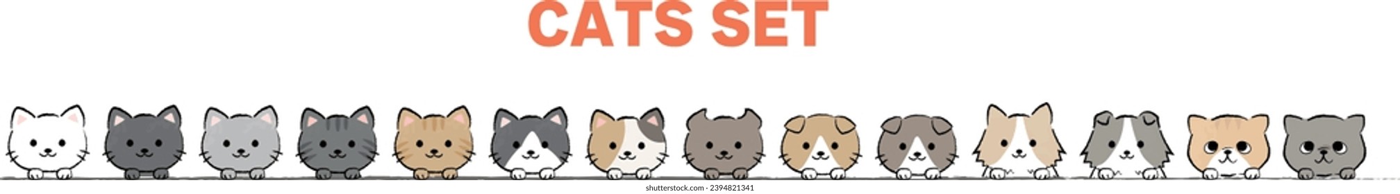 A simple hand-drawn cute illustration of a cute cat that makes a face.