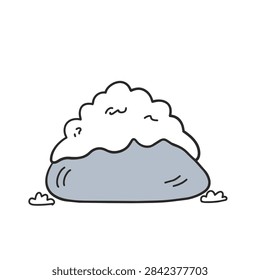 A simple hand-drawn doodle of a mountain with a snowy top on a plain white background