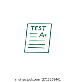 Uma simples garatuja desenhada à mão de um papel de teste mostrando uma nota de A+ e linhas para respostas.