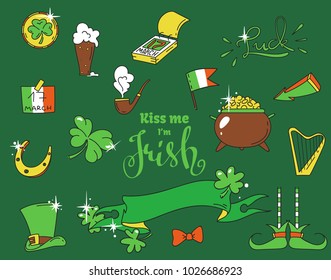 simple hand-drawn doodle vector elements for the Irish St Patricks Day