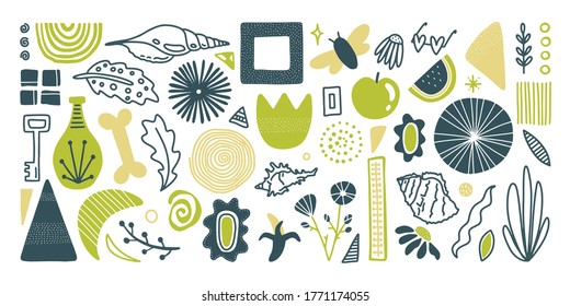 Simple hand-drawn doodles floral plant abstract elements.