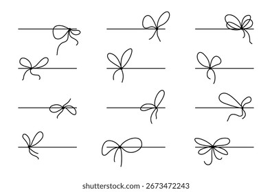 Lazo de cinta de regalo dibujado a mano simple con un nudo ordenado en estilo de contorno mínimo. Icono de Vector de línea delgada en estilo doodle limpio. Perfecto para cajas de regalo, tarjetas y Elementos de diseño