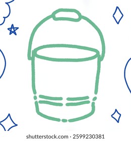 A simple, hand-drawn green bucket illustration with a handle, outlined with soft lines.