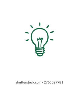 A simple hand-drawn green outline of a glowing lightbulb icon on a clean white background.
