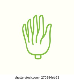 Un simple contorno verde dibujado a mano de una palma abierta sobre un fondo claro. Ideal para transmitir saludos deteniéndose o alcanzando en un diseño minimalista limpio.