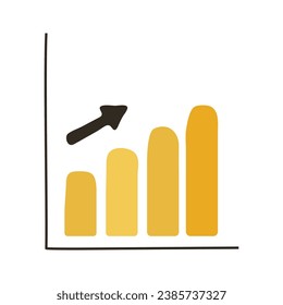 simple gráfico de crecimiento dibujado a mano. Gráfico de crecimiento con flecha que indica dirección. Gráfico amarillo. Ilustración del vector