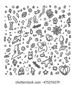 simple hand-drawn Halloween doodles.Vector illustration 