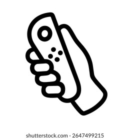 Mano dibujada a mano simple que sostiene el icono del contorno del dispositivo de control remoto