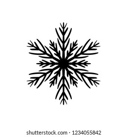 Simple hand-drawn icon of a snowflake. Black vector illustration on white background