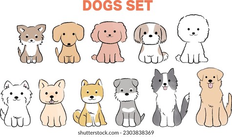 Simple hand-drawn illustration of a cute dog Whole body sitting