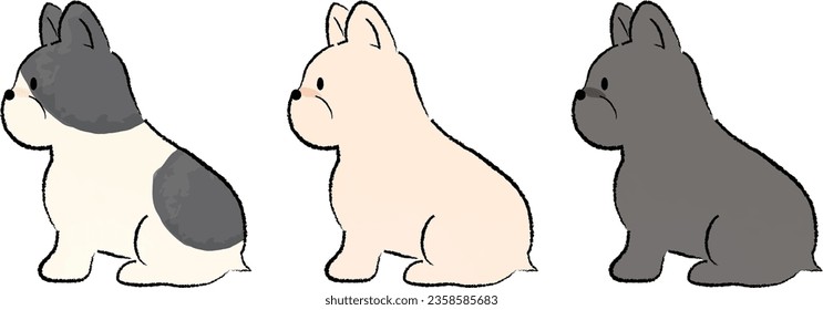 A simple, hand-drawn illustration of a cute French bulldog sitting