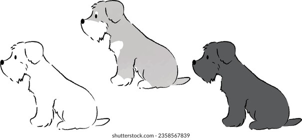 A simple, hand-drawn illustration of a cute miniature schnauzer sitting