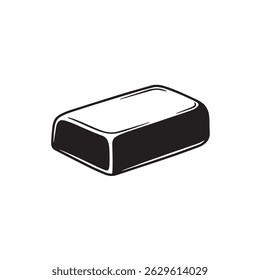 A simple, hand-drawn illustration depicts a rectangular object resembling a bar of soap or a gold ingot.