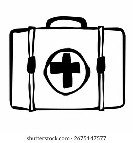 A simple hand-drawn illustration of a first aid kit.