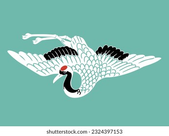 Simple Hand-drawn Illustration of Flapping Japanese Crane (Tancho)
