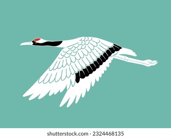 Simple Hand-drawn Illustration of Flying Japanese Crane (Tancho)
