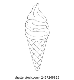 A simple hand-drawn illustration of an ice cream cone, featuring three scoops of ice cream stacked on top of a crispy cone, all placed on a plain white background