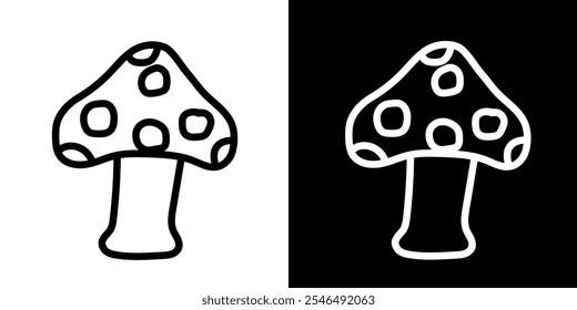 A simple, hand-drawn illustration of a mushroom with a spotted cap.
