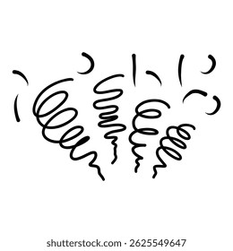 Simples ilustração desenhada à mão de galhardetes de festa e confetes em preto. Perfeito para designs festivos, celebrações, convites e decorações digitais.  
