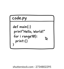 A simple hand-drawn illustration of a Python code snippet displaying a basic function and print statements.