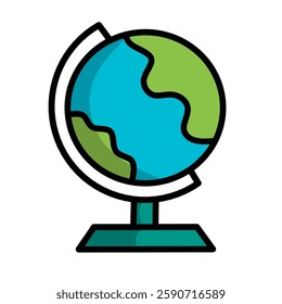 Simple hand-drawn illustration representing earth globe icon. Suitable for library-themed element designs.