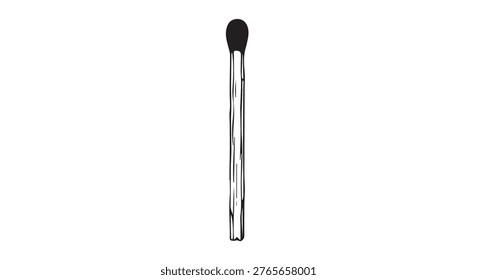 A simple, hand-drawn illustration of a single matchstick with a black head on a white background.