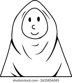 Simple hand-drawn illustration of a smiling girl in hijab