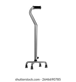 A simple, hand-drawn illustration of a walking cane, perfect for medical, elder care, or accessibility-related designs. The clear lines and minimalist style make it versatile for various projects.