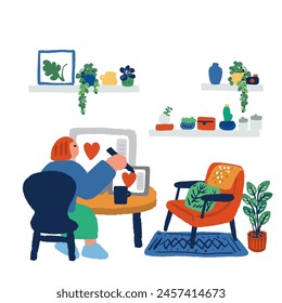 Simple hand-drawn illustration of a woman drawing in the living room