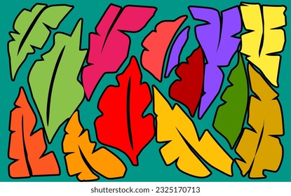 A simple hand-drawn leaf or flower and tree root print. Bright abstract pattern for best design