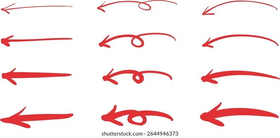 Simple Hand-Drawn Leftward Arrow Set Red Vector