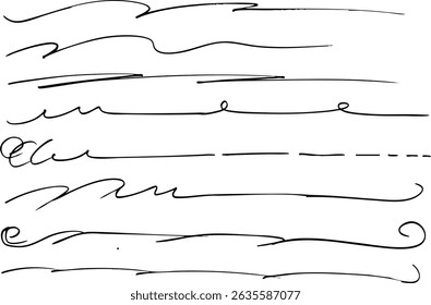 
Vetor de conjunto de sublinhados de letras desenhadas à mão simples