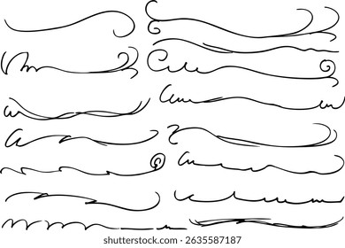 Simple hand-drawn lettering underline set vector