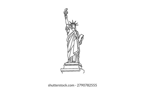 A simple hand-drawn line art depiction of the Statue of Liberty isolated on a white background.