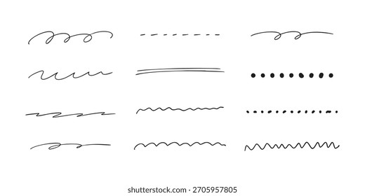 Conjunto de líneas simples dibujadas a mano: bosquejo, garabato, trazo de tinta, Elementos de Vector decorativos