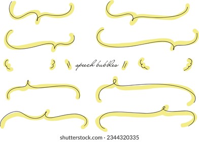 Simple hand-drawn line speech bubble set yellow
