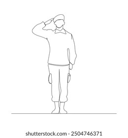 Einfache handgezeichnete männliche Soldat saluting kontinuierliche Linie Kunst Zeichnung. Vektorgrafik.