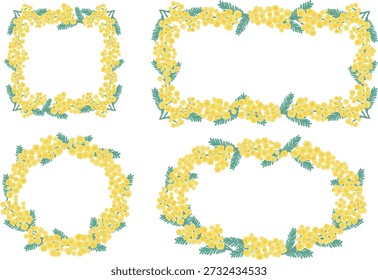 Simple hand-drawn mimosa circle and square frame set
