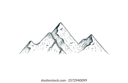 Simple hand-drawn mountain illustration with textured details, featuring sharp peaks in a minimalist black-and-white design.