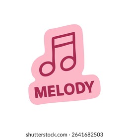 A simple, hand-drawn music note icon inside a light pink, rounded shape with the word "MELODY" written underneath in a darker shade of pink